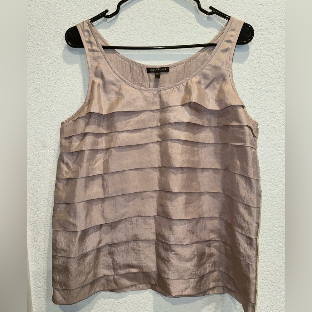 EILEEN FISHER Crocus Purple Silk Habutai Layered Tank Top - size M